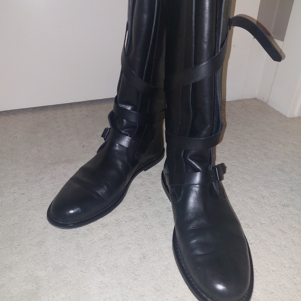 ANN DEMEULEMEESTER Black Leather Knee-High Boots